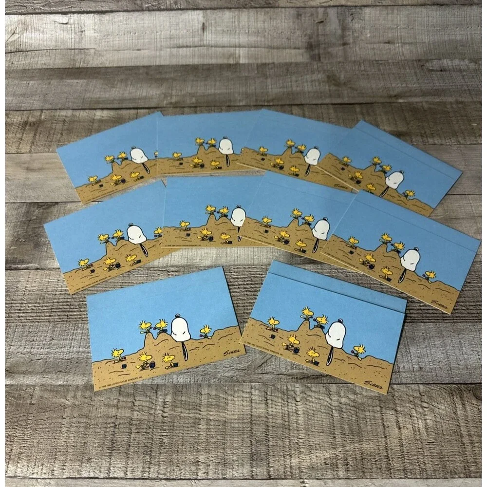 Vintage Hallmark Folding Note Cards Snoopy Woodstock Beach Set Of 10